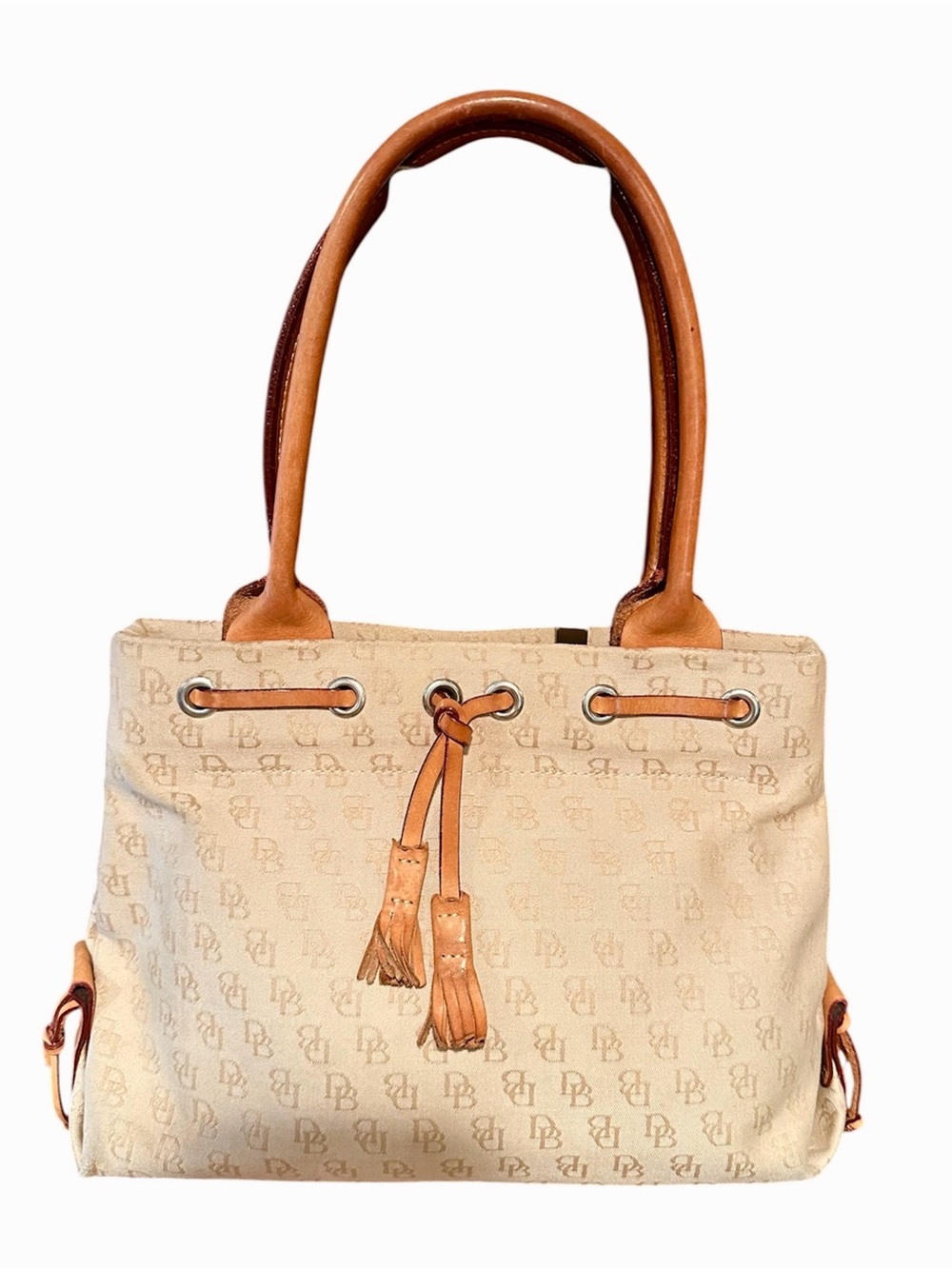 Dooney & Bourke Tote Bag with Leather Trim - Cream and Tan